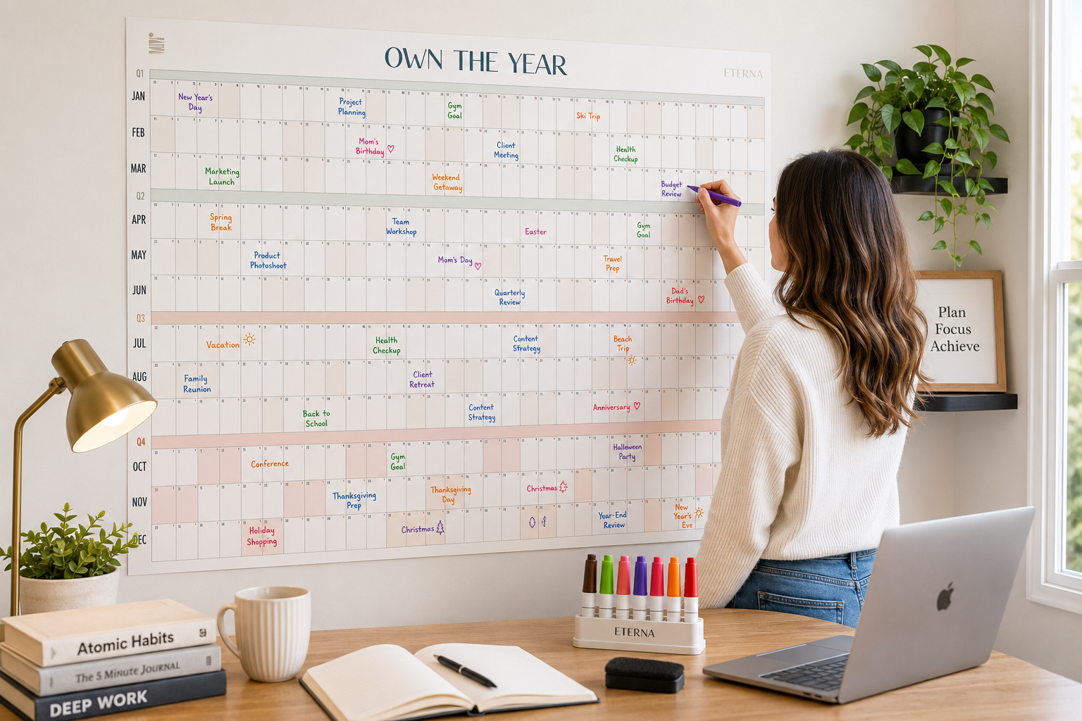 Person planning the year using the Own the Year Wall Calendar