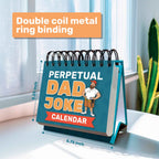 The Eterna Goods Perpetual Dad Joke Calendar features full-color art, sturdy double coil metal ring binding, and an easel for desk display. Measures 5.25" x 5.75".