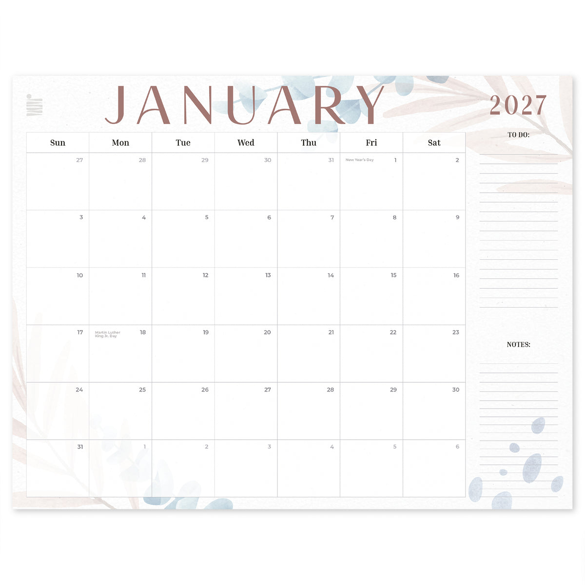 2027 Floral 12-Month Flat Desk Calendar (22"x17")