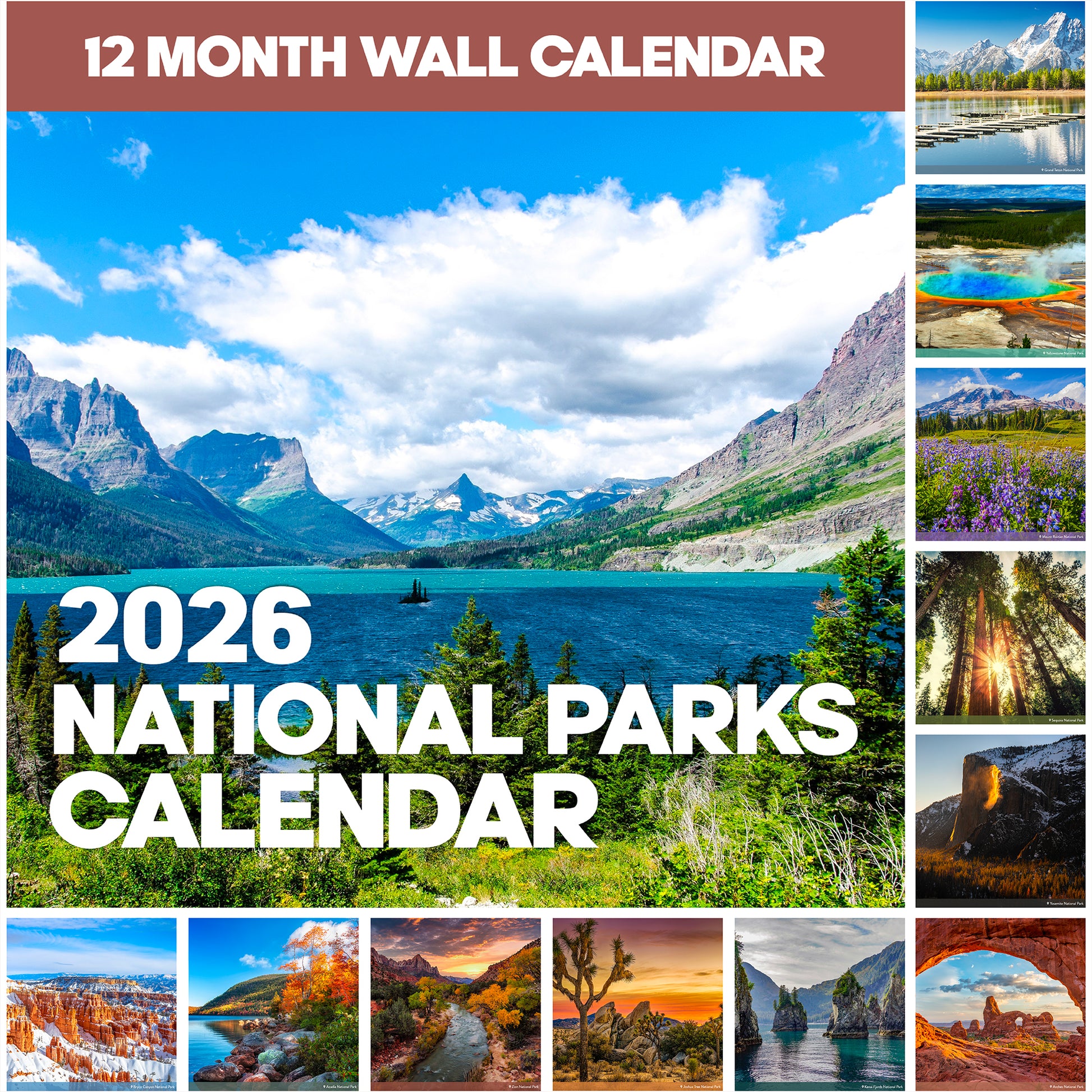 The Eterna Goods 2026 National Parks Wall Calendar showcases 12 months of stunning U.S. landscape photos with mountains, lakes, forests, and natural scenery.