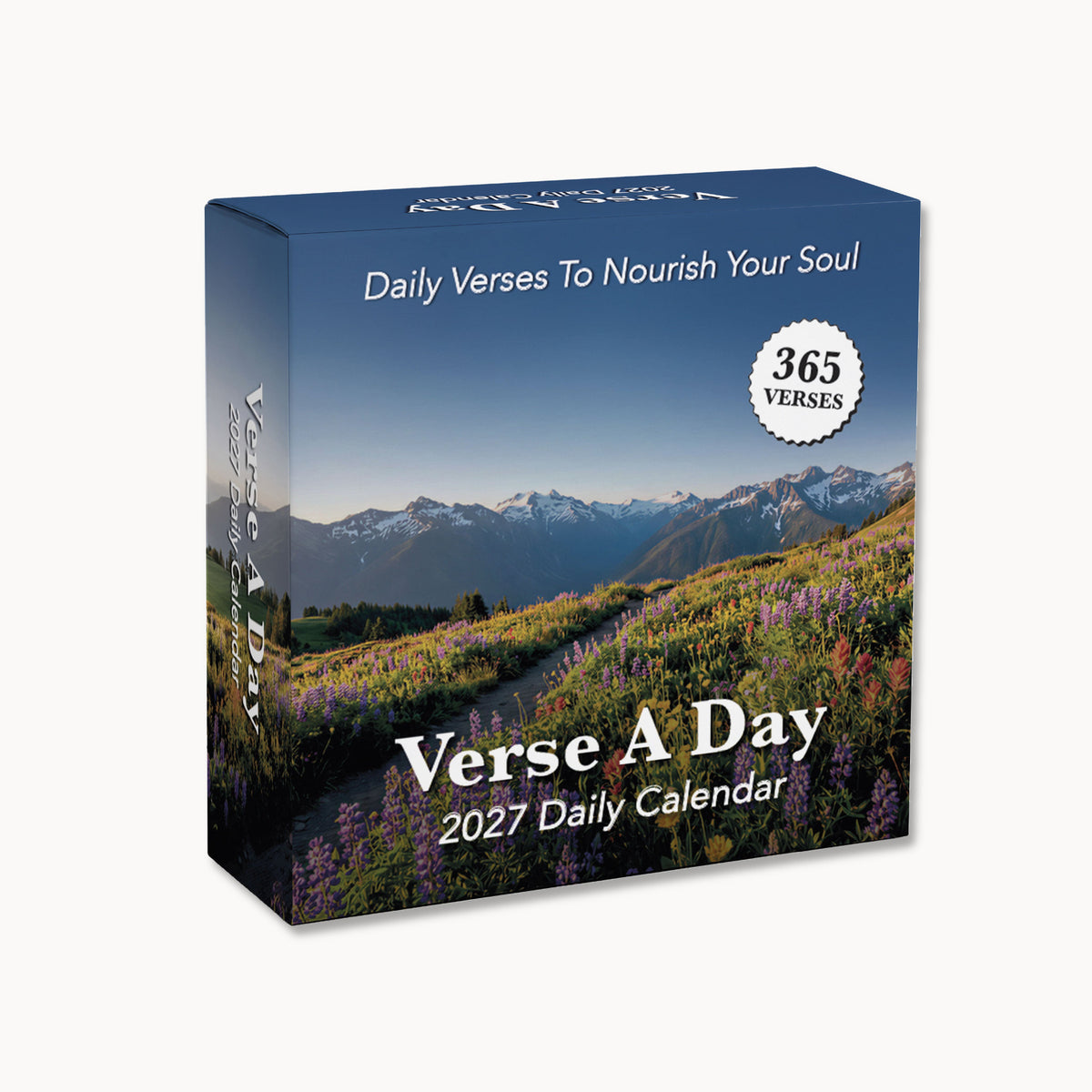 A 2026 desk calendar titled "Verse A Day" by Hannah Faith, featuring 365 daily inspirational Bible verses and a mountain landscape with wildflowers on the cover—perfect for faith encouragement throughout the year.