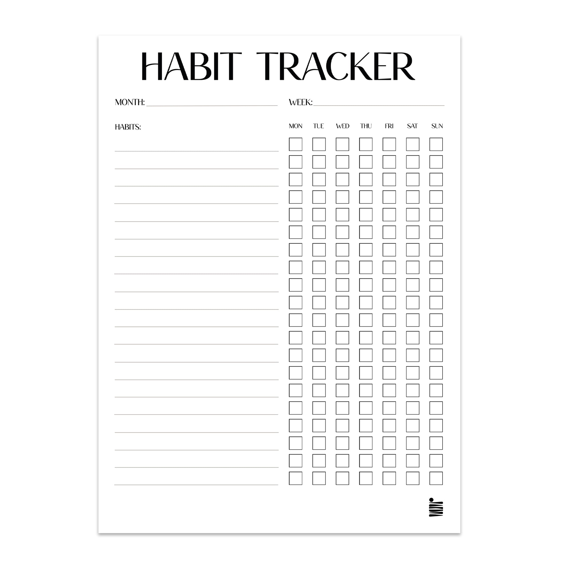 Stay organized with the Habit Tracker - Printable Download from Eterna Goods. This free sheet has columns for days, checkboxes, and spaces to list habits, month, and week—perfect for tracking routines and goals!.