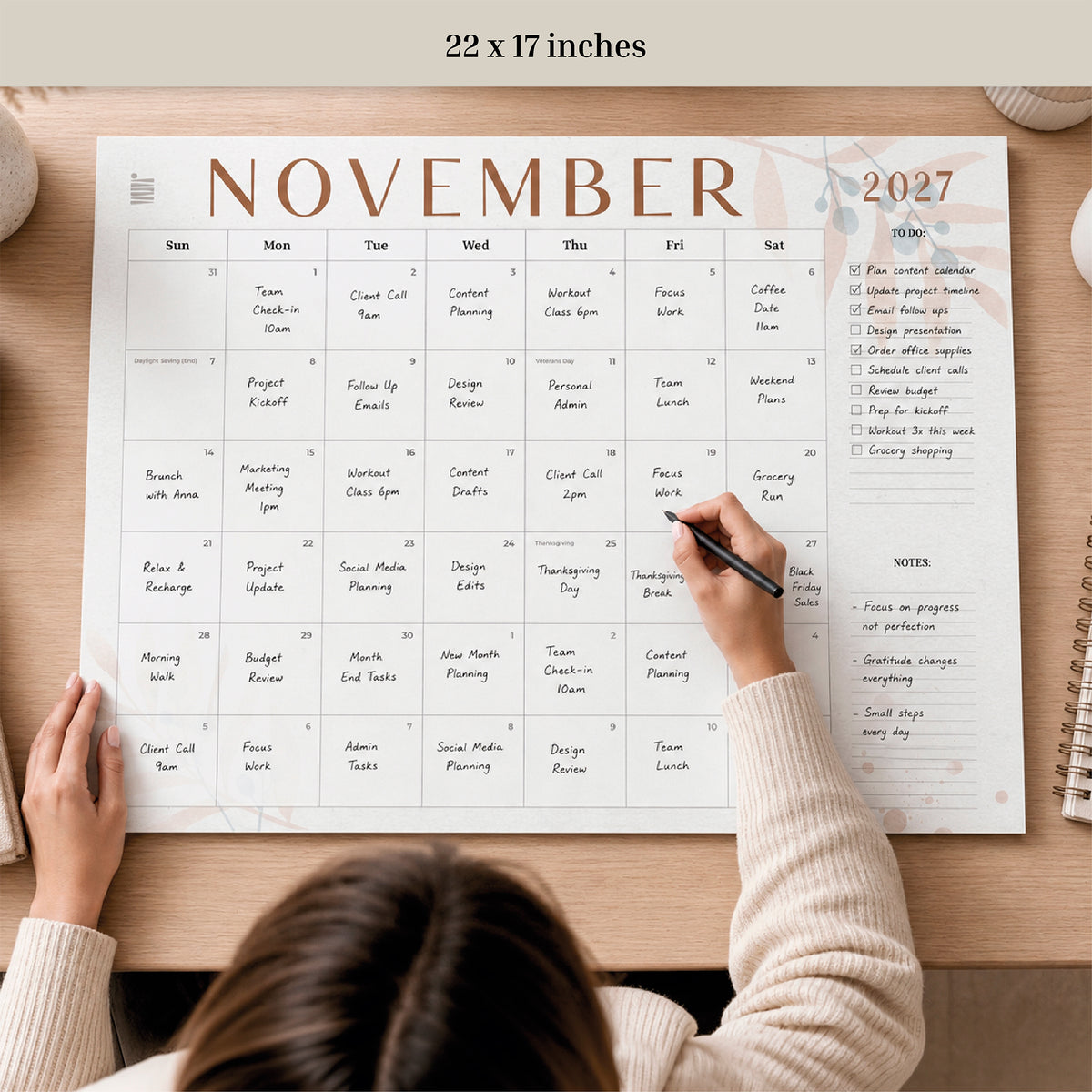 2027 Floral 12-Month Flat Desk Calendar (22"x17")