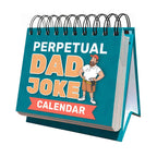 The Eterna Goods Perpetual Dad Joke Calendar is a teal spiral-bound desktop calendar with full-color art, perfect for display.