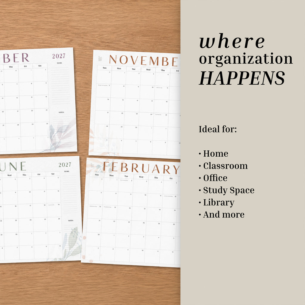 2027 Floral 12-Month Flat Desk Calendar (22"x17")
