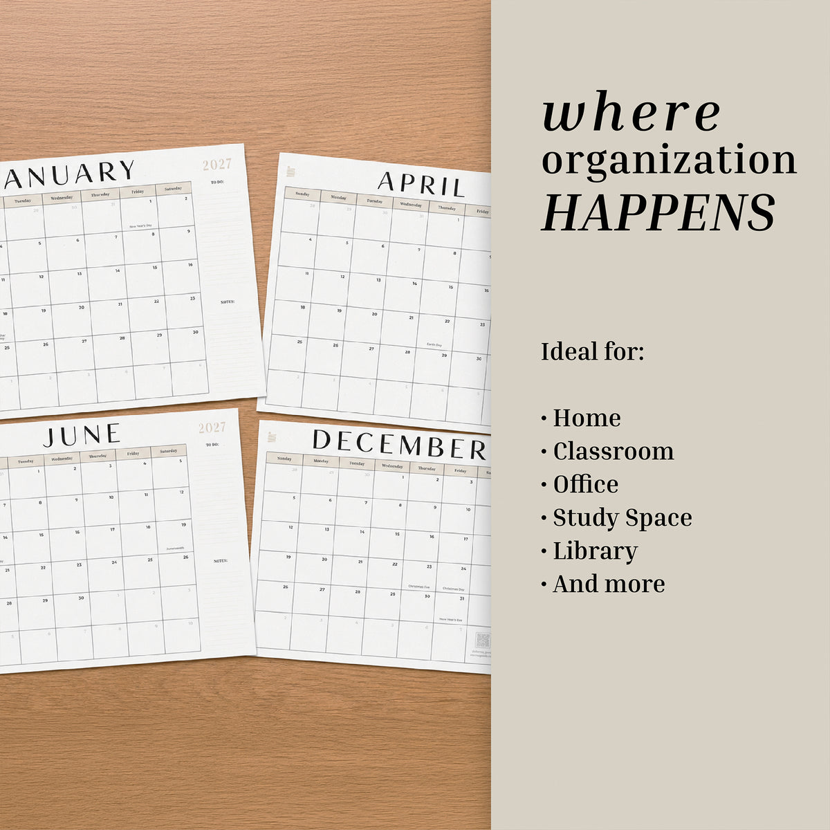 2027 12-Month Flat Desk Calendar (22"x17")