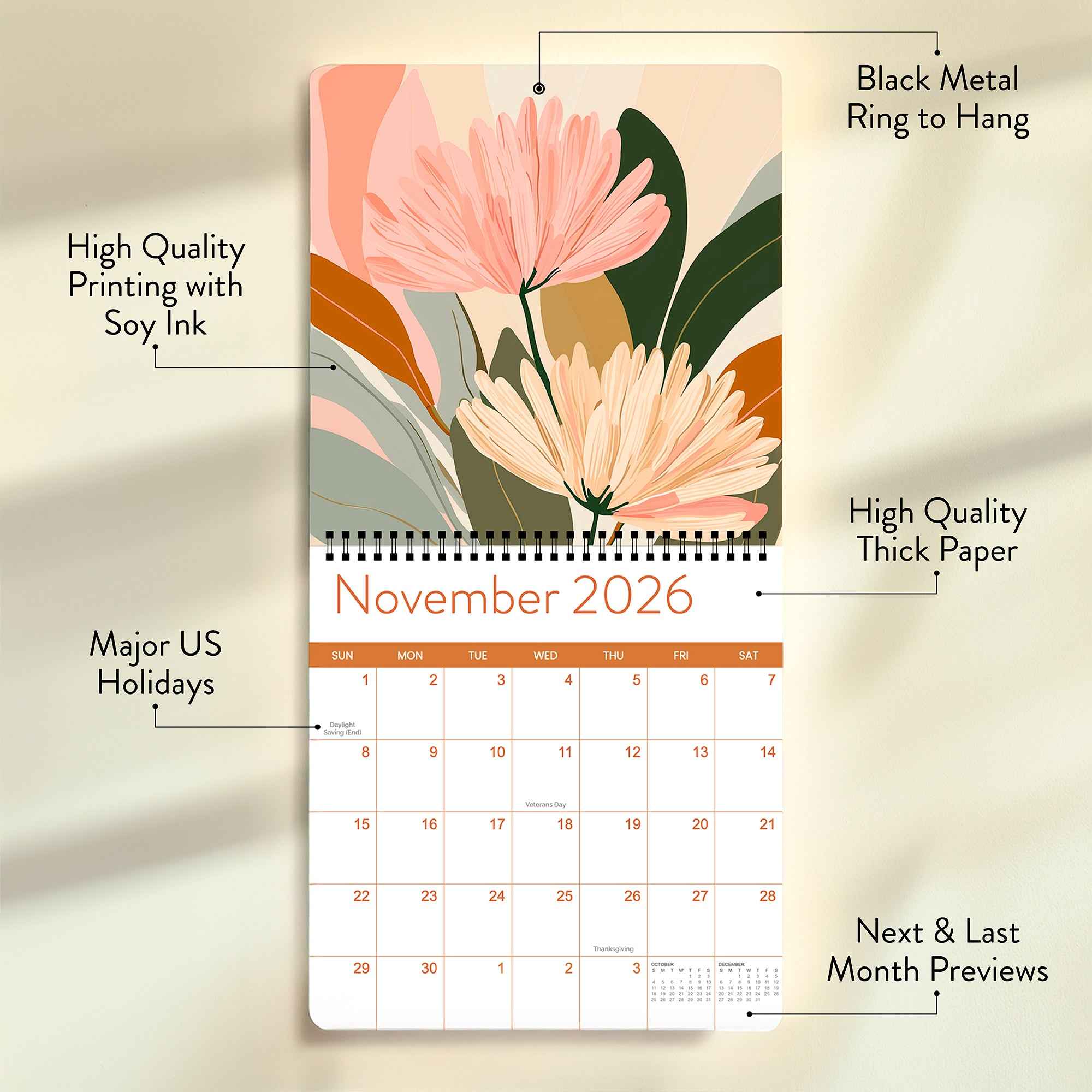 2026 Floral Wall Calendar