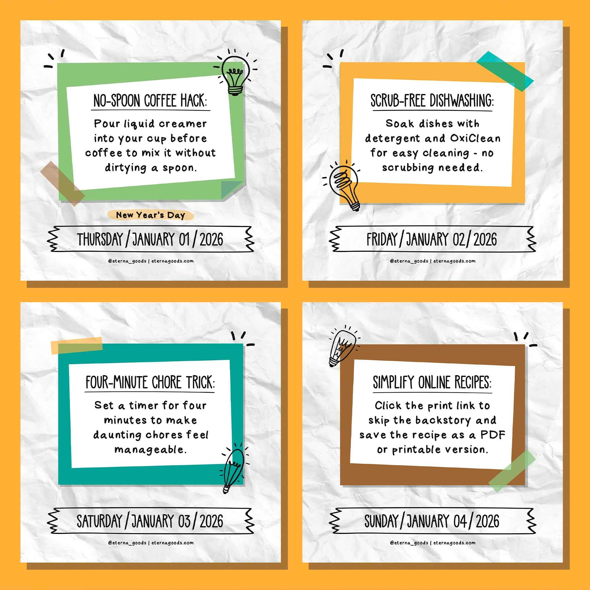 2026 Daily Life Hacks Calendar