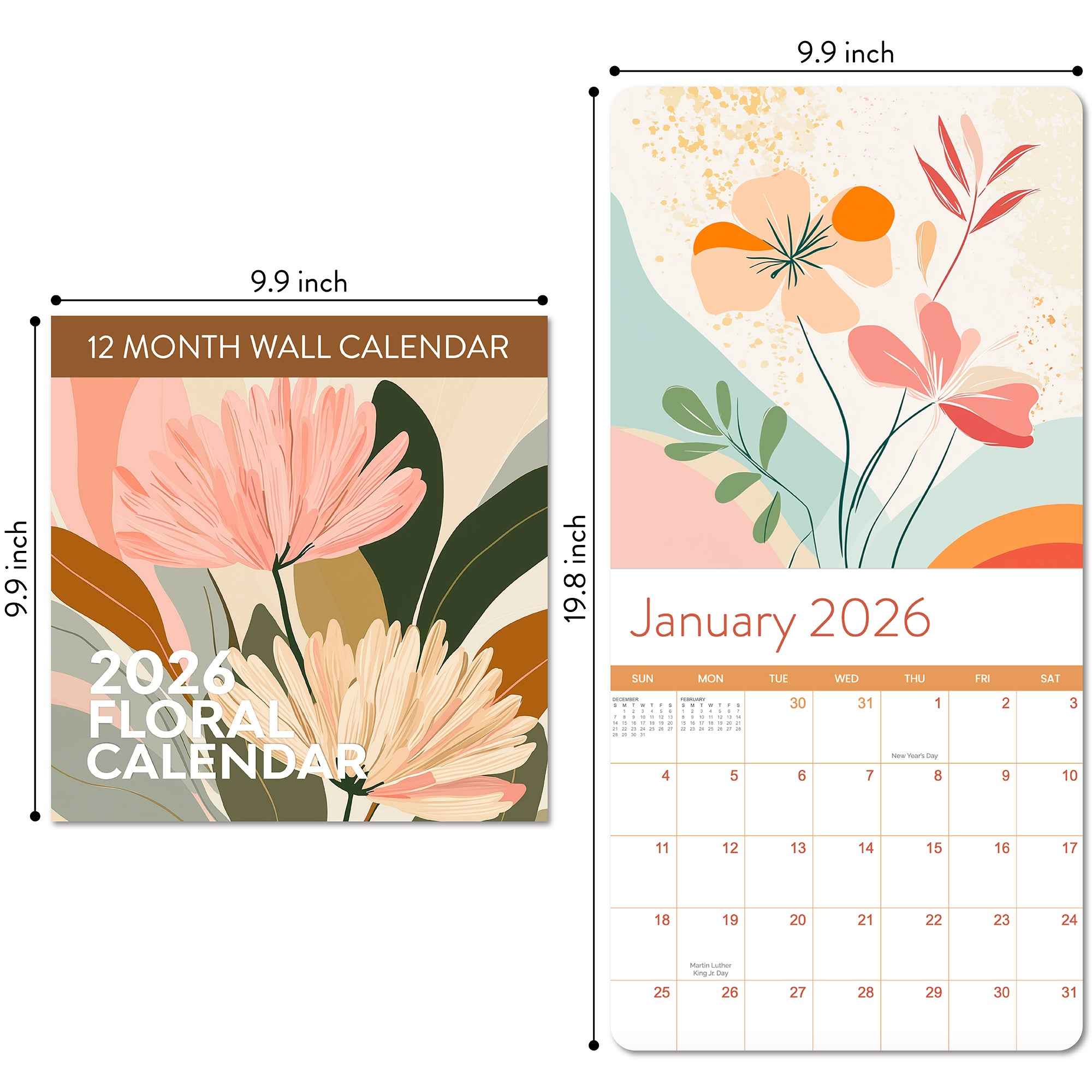 2026 Floral Wall Calendar