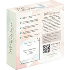 Back of a 2025 Mindfulness Calendar desk calendar box by Eterna Goods, showing calendar features, sample page, stress relief tips, QR code link, and Eterna Goods' contact details.