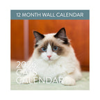 Cover of the 2026 Cats Wall Calendar by Eterna Goods shows a fluffy white and brown blue-eyed cat on a light green surface. "12 Month Wall Calendar" and "2026 Cats Calendar" are featured—perfect for cat lovers from Eterna Goods.