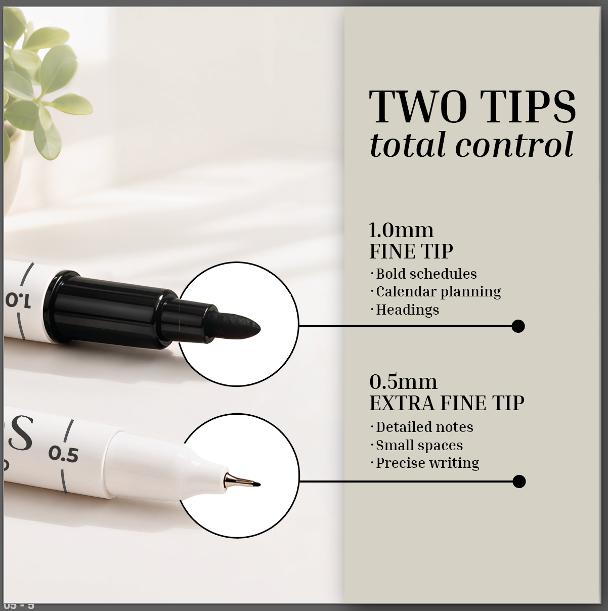 Eterna Goods black and white dry erase markers with 1.0mm fine and 0.5mm extra fine tips are ideal for schedules, notes, or planning—perfectly pair with planner stickers or the Ultimate Own The Year Bundle.