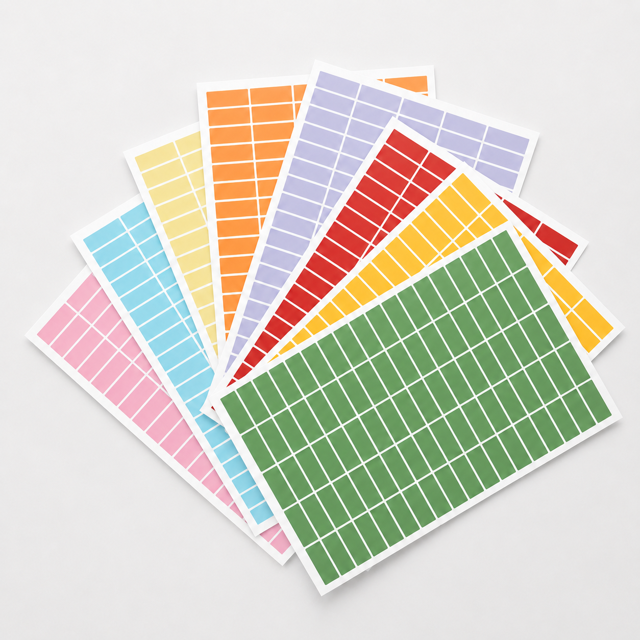Eterna Goods Planning Block Stickers: a fan-shaped set of colorful sheets, each with a grid of rectangular calendar stickers—perfect for organizing your schedule.