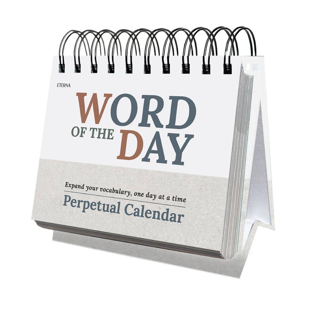 The Eterna Goods Perpetual Word of the Day Calendar is a spiral-bound vocabulary builder that stands upright, helping you expand your language skills daily.
