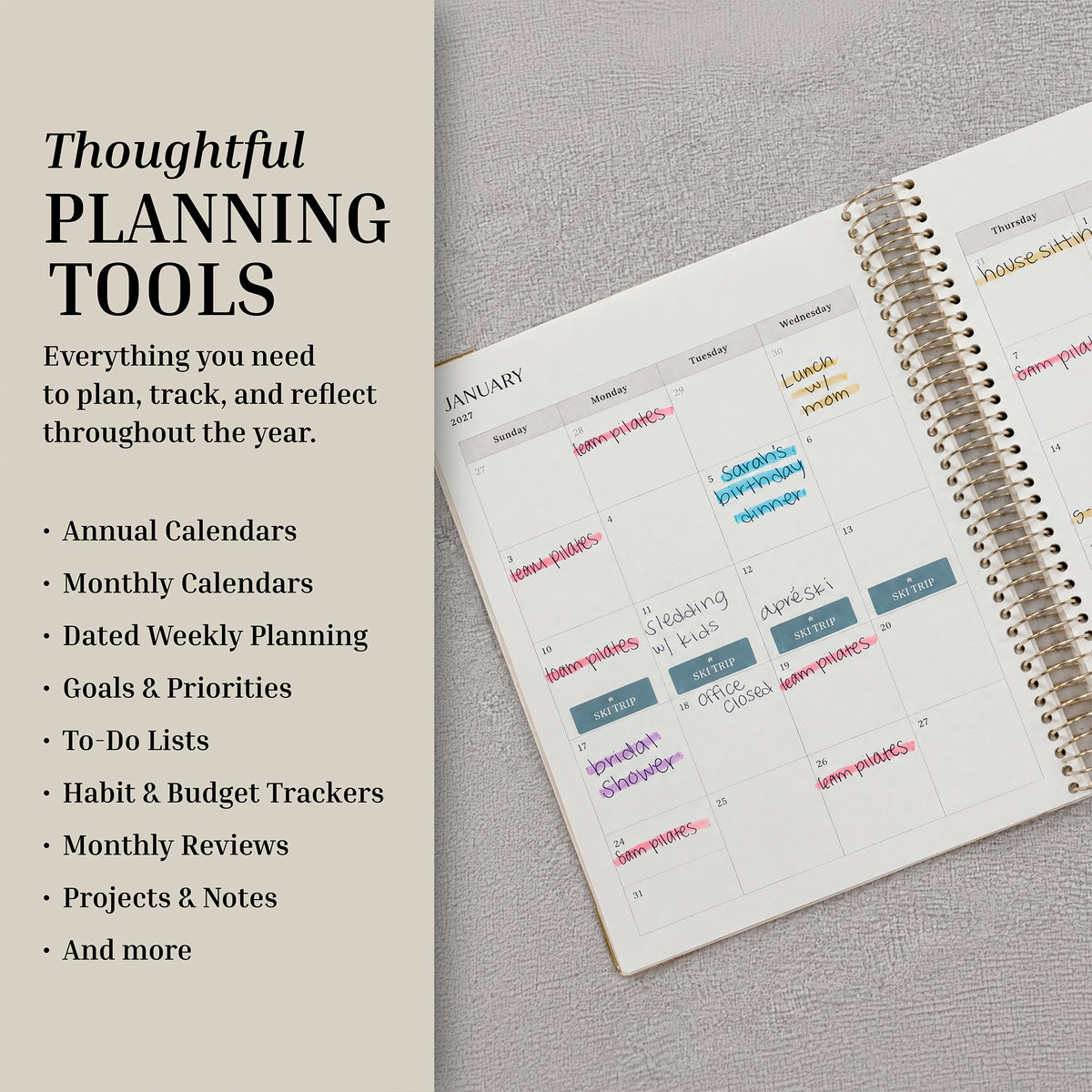 Dated Weekly Planner 2027 planning tools overview with a filled-in January weekly spread